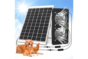 UTFFEDY 20W Solar Powered Dual Metal Shell Fan Kit, IPX7 Waterproof Monocrystalline Solar Panel Intake Exhaust Fans for Chicken Coops, Greenhouses, Sheds, Dog Houses, and Windows - Ventilation and Plug & Play