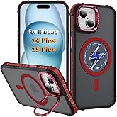 KETGII i Phone 14 Plus Case, for iPhone 15 Plus Case, Compatible with MagSafe Wireless Charging, Heavy Duty, Shockproof, Adjustable Kickstand, Slim Matte Anti-Fingerprint Red.