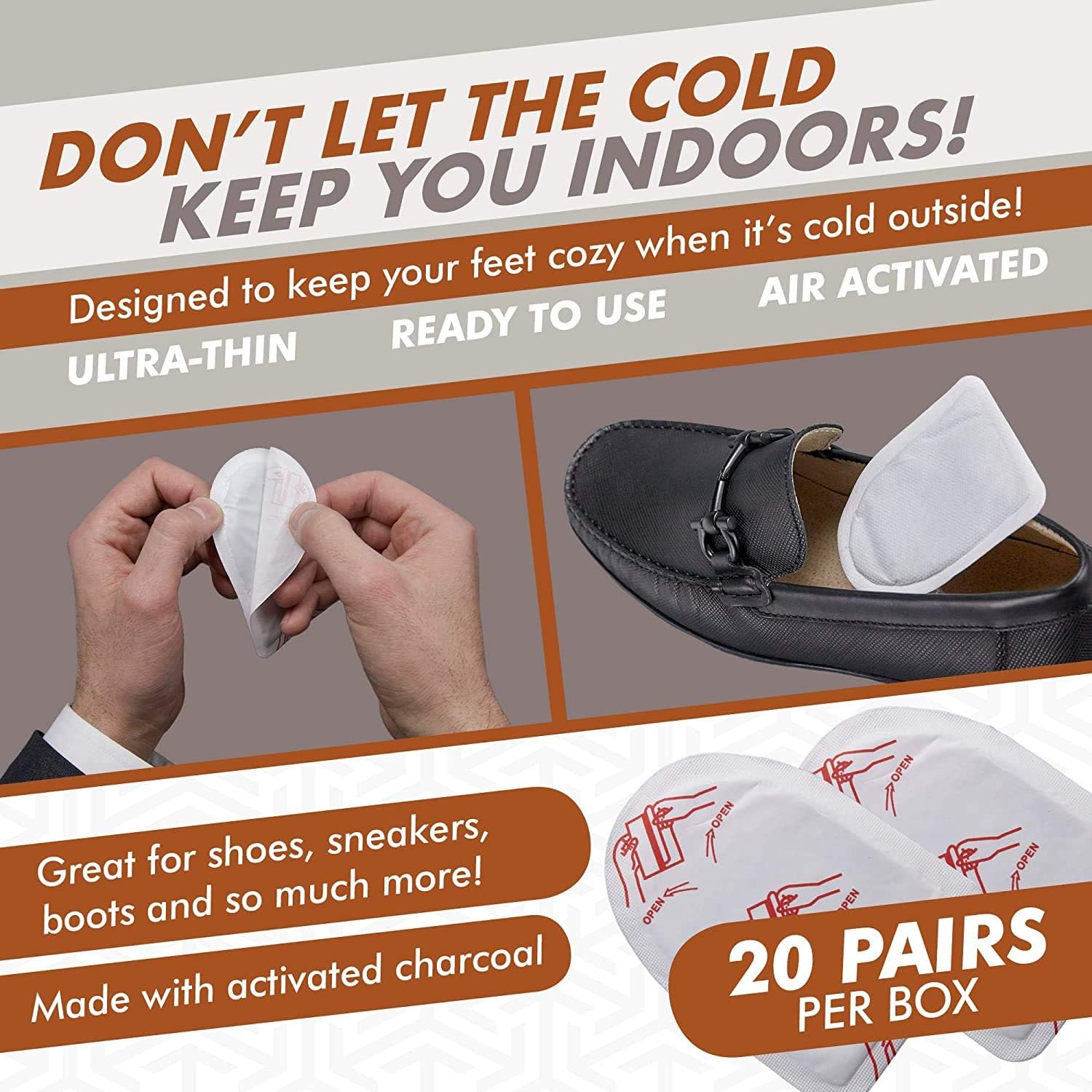 Hot Toe Foot Heat Warmers - 80 Count, Adhesive Long Lasting Air Activated Disposable Natural Heating Pads for Shoes, Boots – Odorless & Comfortable for Outdoor Work, Sports Activities: Sports & Outdoors