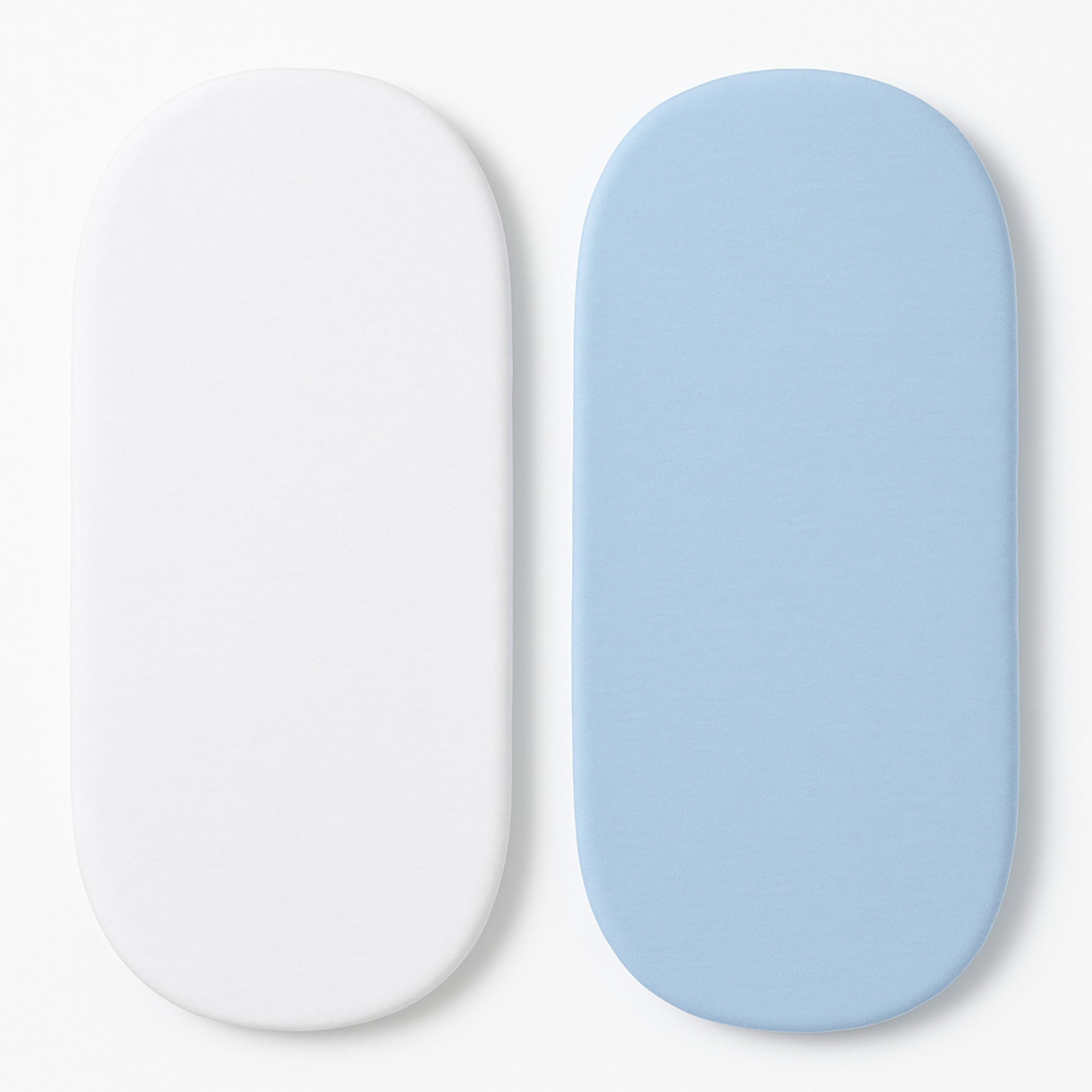 2 x White & Blue Moses Basket Sheets Fully Fitted – 75 x 30 Moses Basket Bedding - Hypoallergenic Baby Pram Sheets Bedding Elasticated Breathable Easy Care. — image 1