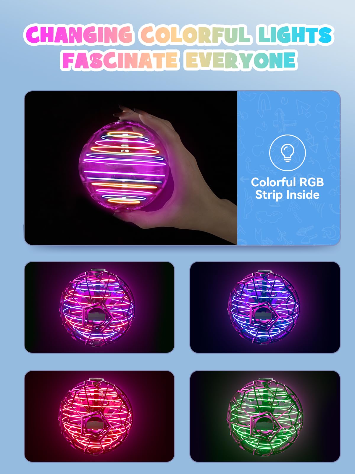 UranHub Flying Orb Ball Toy, 2024 Upgraded Boomerang Galaxy Ball - Up to 30 Minutes of Flight Time, Hover Galaxy Ball Toy for Kids Adults, for Indoor and Outdoor Use (Purple)