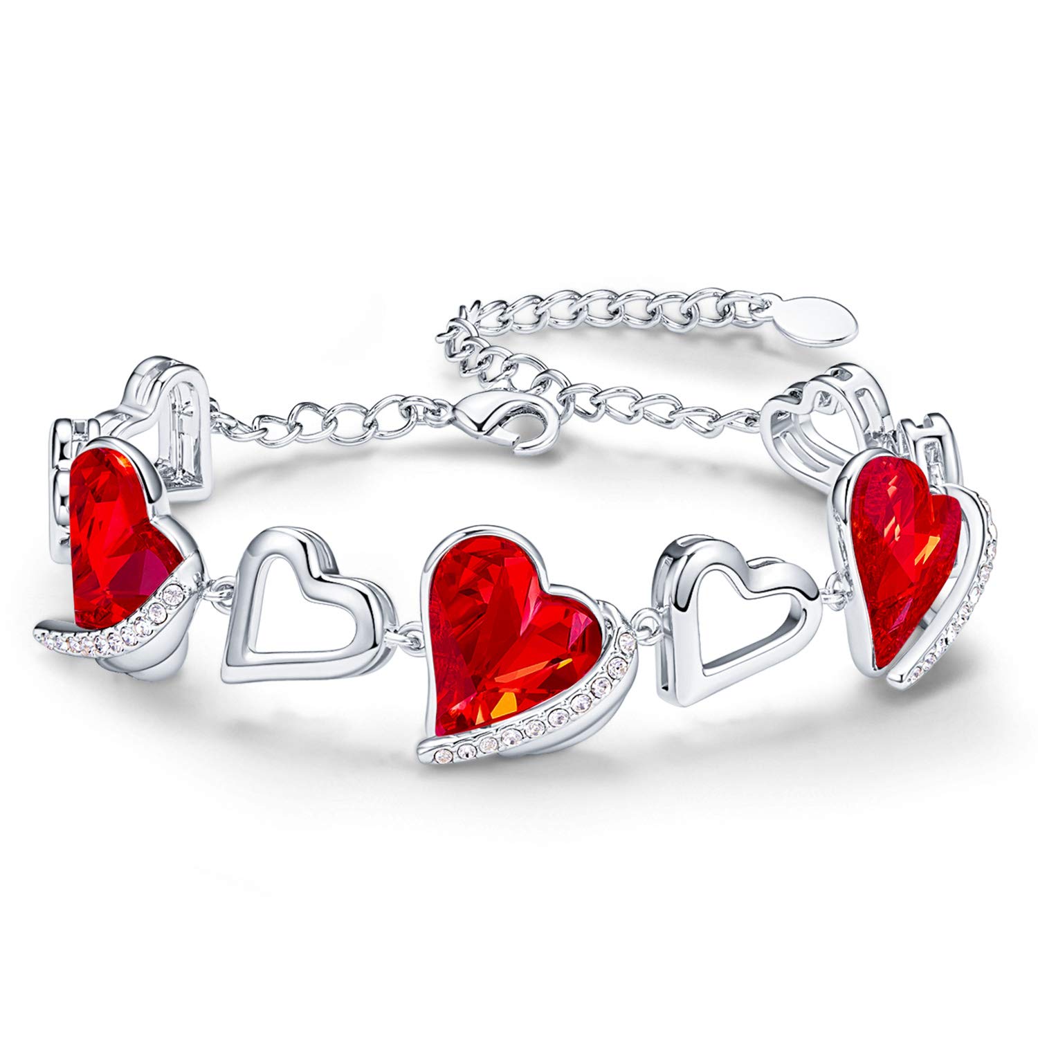 CDE Heart Bracelets for Womens, Adjustable Bracelet with Love Heart Crystal,18K Jewellery for Ladies,Anniversary Birthday Mothers Day Gifts for Girlfriend Wife Mum
