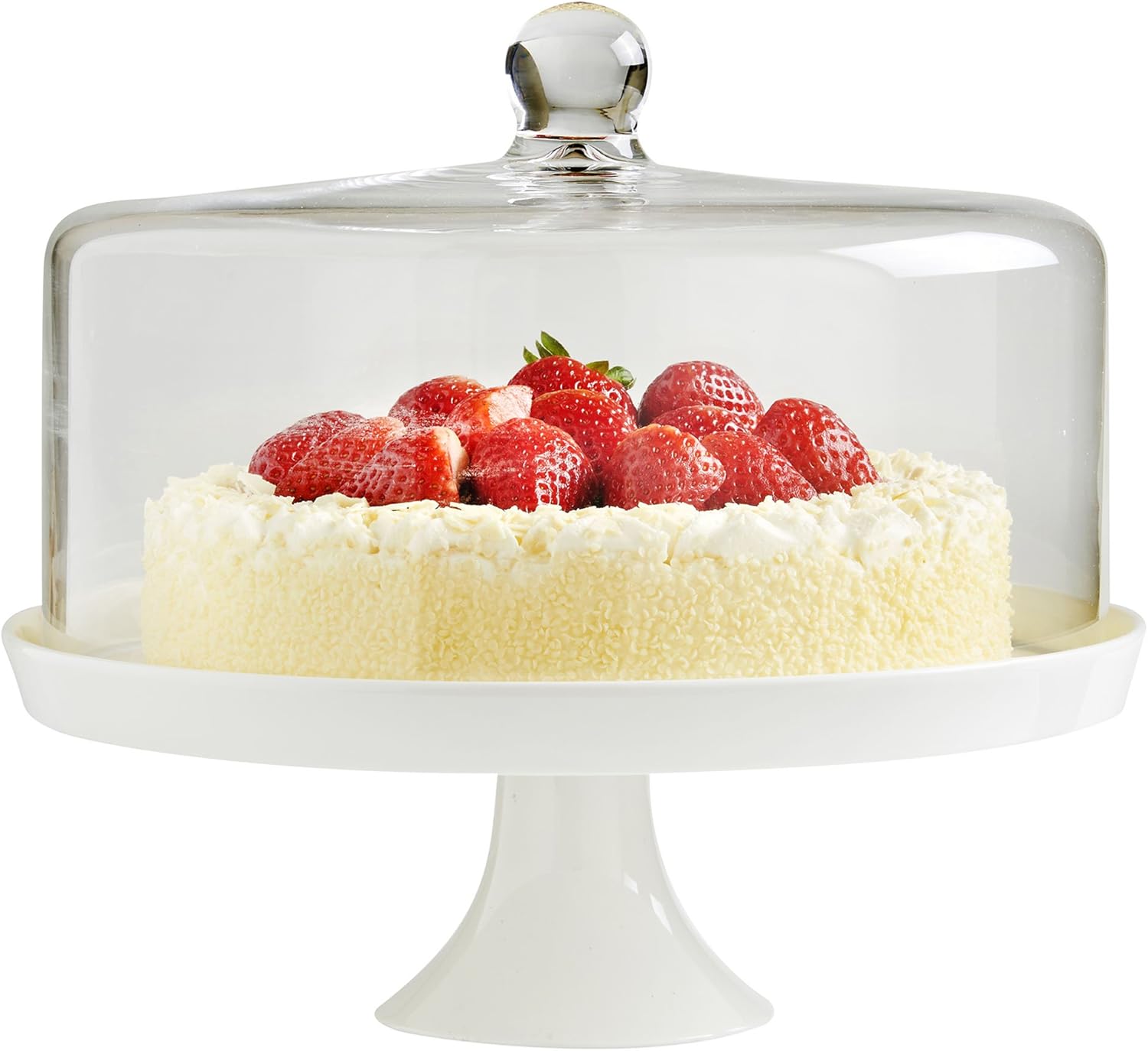 VonShef White Ceramic Cake Stand with Glass Dome Lid 30cm Amazon.co.uk
