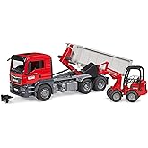 Bruder 03767 Man TGS Truck with Roll-Off Container &amp; Sch&auml;ffer Compact | 1:16 scale, incl. schaeffer farm loader, made in Germany, ages 4+