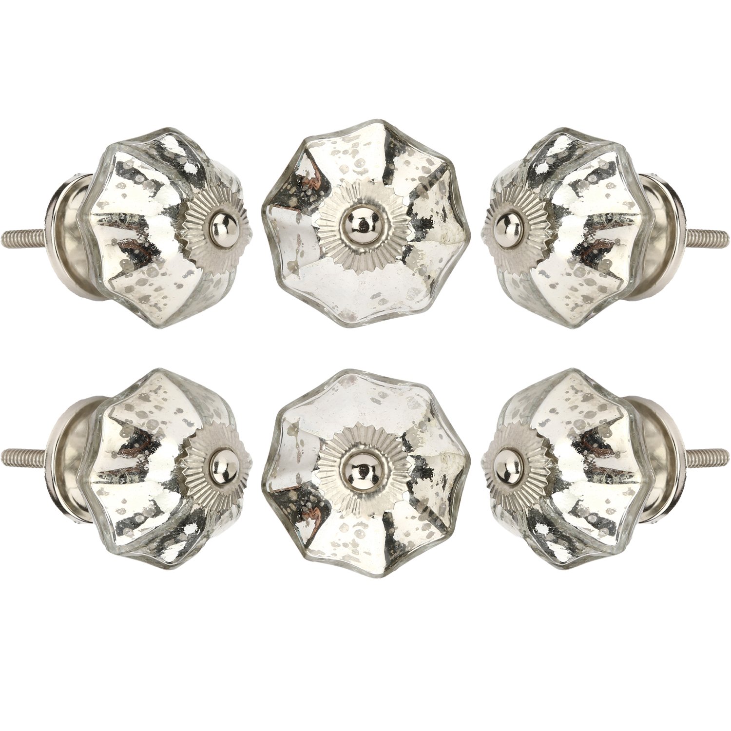 Perilla Home Set of 6 Crystal Glass Knobs Kitchen Cabinet Cupboard Glass Door Knobs Dresser Wardrobe and Drawer Pull (Silver White)