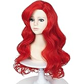 Probeauty Kids Mermaid Wig with Starfish Hair Clips, 21inch Girls Red Mermaid Wigs Curly Wave Wig for Halloween Costume