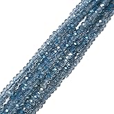 1600 Pcs Faceted Glass Beads, 10 Strands 3 mm Round Crystal Beads for DIY Jewelry Making-Lake Blue