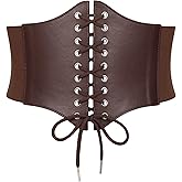 SANSTHS Wide Corset Belt for Women Lace-up Renaissance Corset Hight Waist Elastic Belt for Halloween Costume Parties