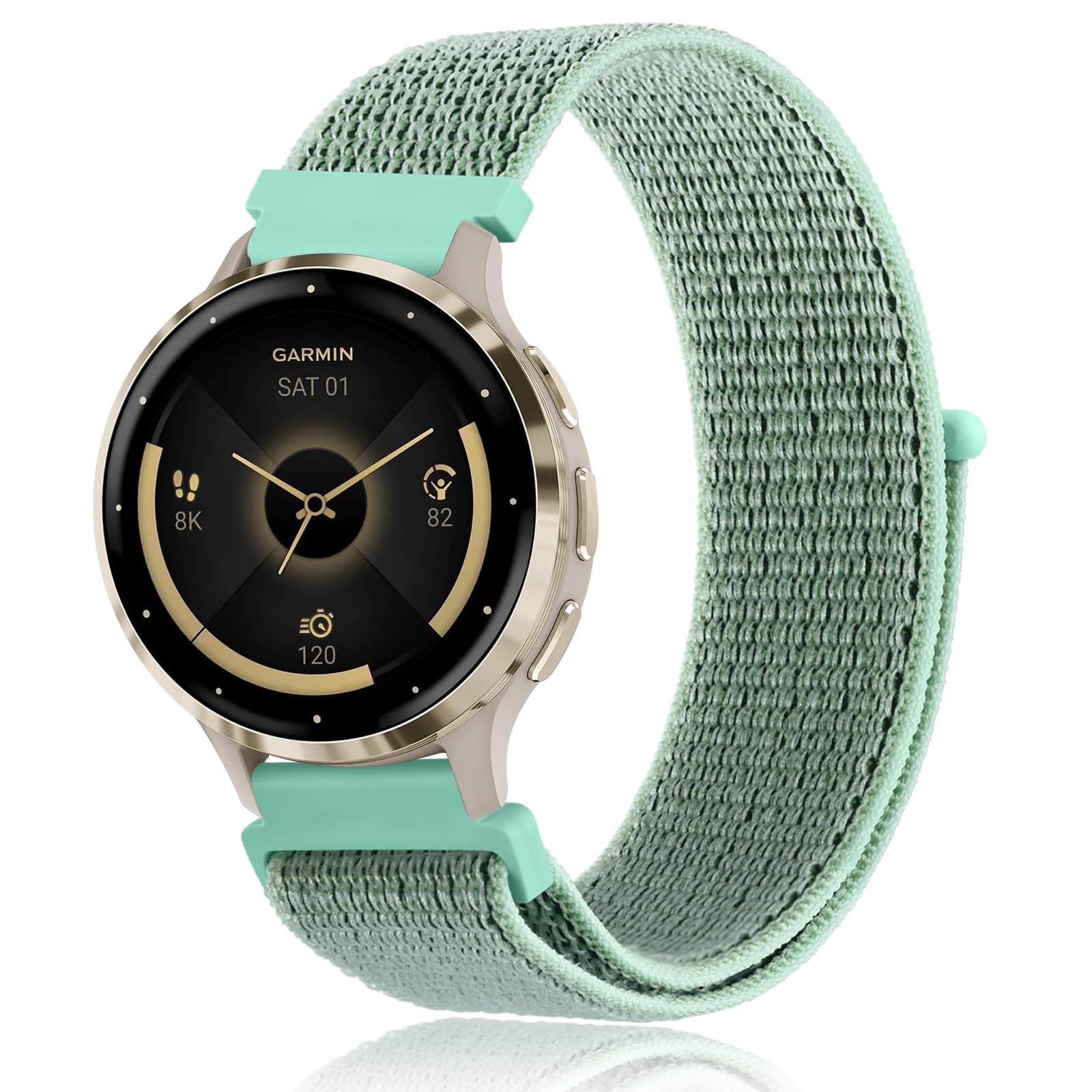 Nylon Band Compatible with Garmin Venu 3S / Venu 4 41mm / Venu 2S / Vivoactive 4S / Vivomove 3S Watch Bands, 18mm Quick Release Soft Nylon Adjustable Wristband Strap for Garmin Forerunner 255s/265s Bands for Men Women (Mint Green)