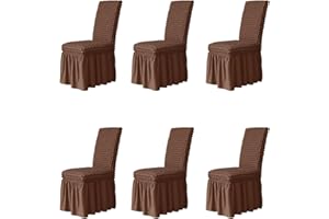 BLUESURGE Dining Chair Covers with Skirt, Chair Covers for Dining Room Set of 6, Durable Washable High Elastic Stretchable, Easy Fit Universal Furniture Protector (Pack of 6, Brown)…