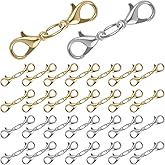60Pcs Double Lobster Clasp Extender Double End Design Necklace Extender Clasp Closures Jewelry Converters Connector Necklace Clasps Bracelet Extension for DIY Jewelry Making Accessories(White K,Gold)