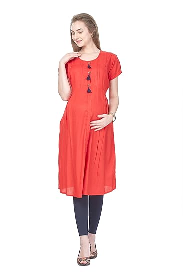 Women's Rayon A-Line Maternity Kurta/Easy Breast Feeding/Breastfeeding Kurti/Western Dress with Zippers for Nursing Pre and Post Pregnancy