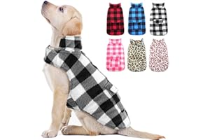 Kuoser Dog Winter Coat, Windproof Dog Fleece Jacket British Style Plaid Cold Weather Dog Vest Coats, Reversible Cozy Warm Dog Clothes Pet Apparel for Small Dogs S