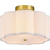 VONLUCE Semi Flush Mount Ceiling Light, 12.6" Ceiling Light Fixture with Flower-Shaped Fabric Shade, 3-Light Modern Light Fix