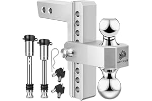 METOWARE Adjustable Drop Hitch - Aluminum Tow Hitch Fits 2-Inch Receiver - Heavy Duty Trailer Hitch with 8-Inch Drop/Rise for Truck (12,500 LBS GTW), Double Anti-Theft Stainless Steel Pin Locks