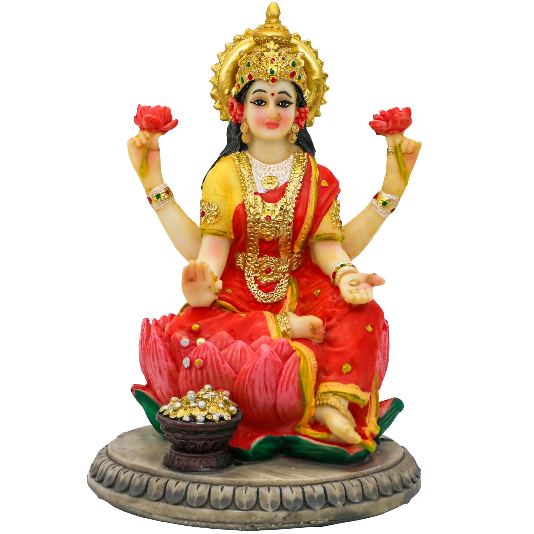 Indian Goddess Lakshmi Statue Figurine - 5.3”H Lakshmi Idols Statue Murti Laxmi Staue Home Office Temple Mandir Pooja Item Diwali Gifts Diwali Decoration for Home Spiritual Gift