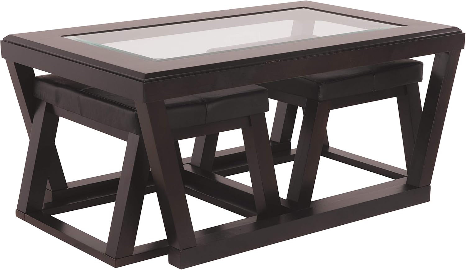 Signature Design by Ashley - Kelton Glass Top Coffee Table with 2 Stools - 3 Piece Set, Espresso Brown: Furniture & Decor