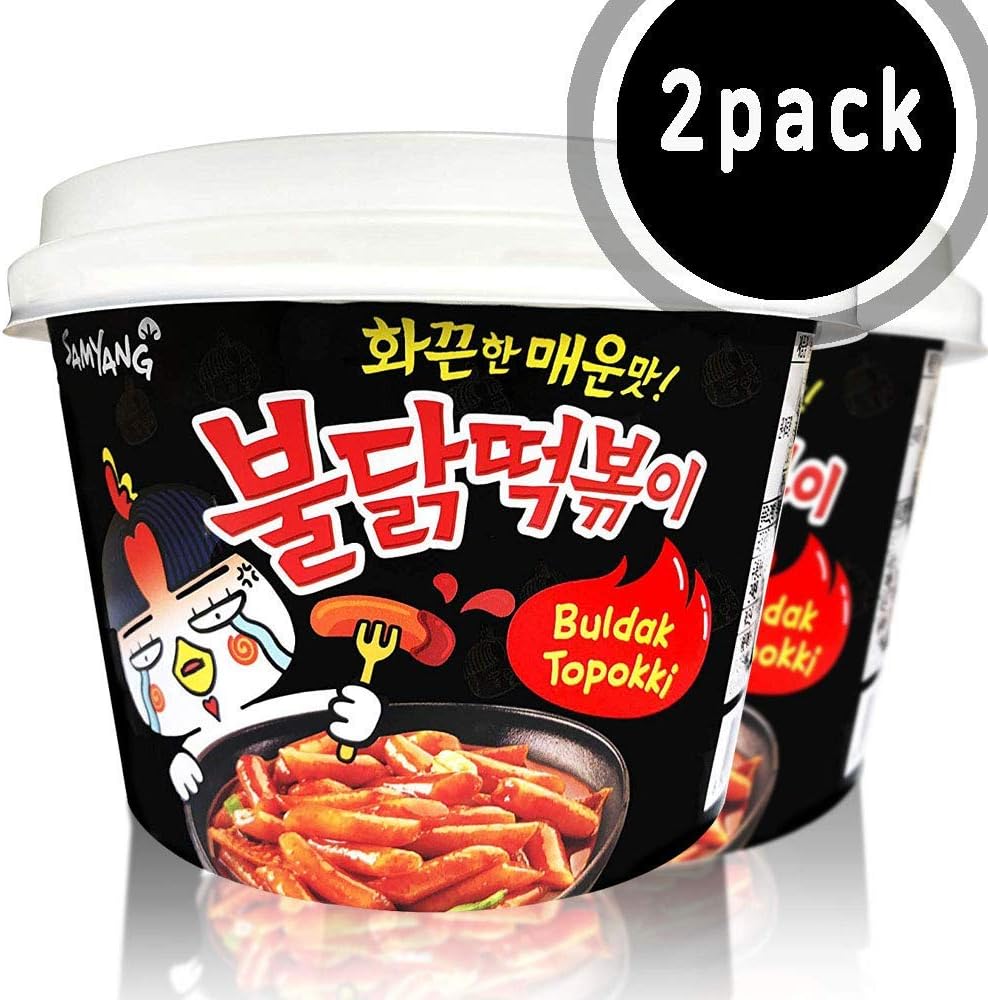 Samyang Buldak Tteokbokki Korean Rice Cake Instant 17oz 480g (Pack of 4, Spicy & Roast Chicken Sauce) Snack