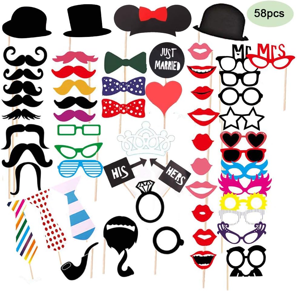 58pcs Photo Booth Props for Birthday,Wedding, Graduation
