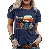 40th Birthday Shirts for Women Vintage 1986 Birthday Party Gift Tshirt Casual Short Sleeve 40 Bday Tee Top