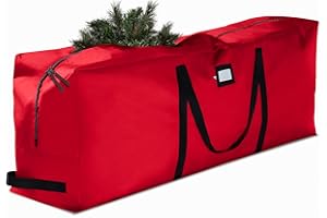 Zober Large Christmas Tree Storage Bag - Fits 9 Ft Artificial Trees - Tear Proof 600D Oxford Fabric Waterproof Christmas Tree Bag For Storage Box For Xmas - Strong, Durable Handles - Card Slot - Red