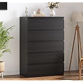 Jocoevol Black Modern 5 Drawer Dresser for Bedroom, 15" D x 23.7" W x 40.4" H in Simply Chest of Drawers, Wood Storage Dresse
