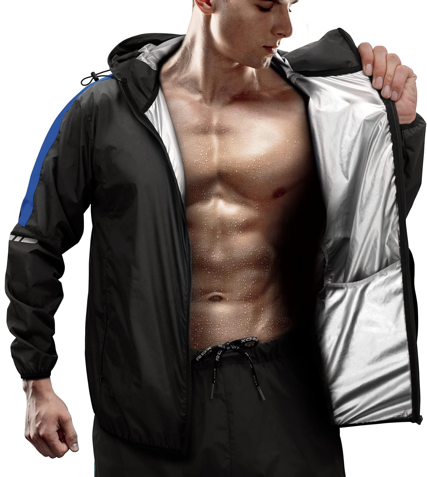 RDX Sauna Suit,REACH OEKO TEX 100 CERTIFIED, Full Body Sweat Heat Suit with Hood, Silver Back Long Sleeves, Men Women Adults Kids, Boxing MMA Slimming Gym Fitness Running Jacket, Home Gym Workouts