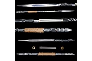 True Carbon Steel Spear, Three-Section Detachable Connection, 124cm,2150g,Square spearhead. Samurai Sword, Battle-Ready,Full 