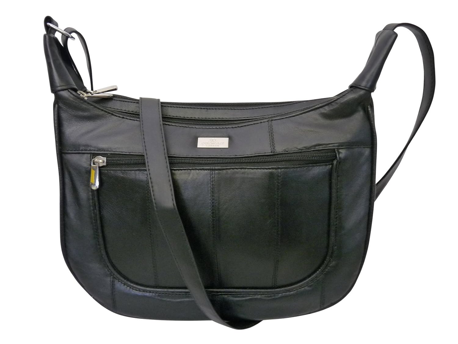 Ladies Soft Leather Black Handbag Single Strap Shoulder Saddle Bag 5 Zipped Pockets 2