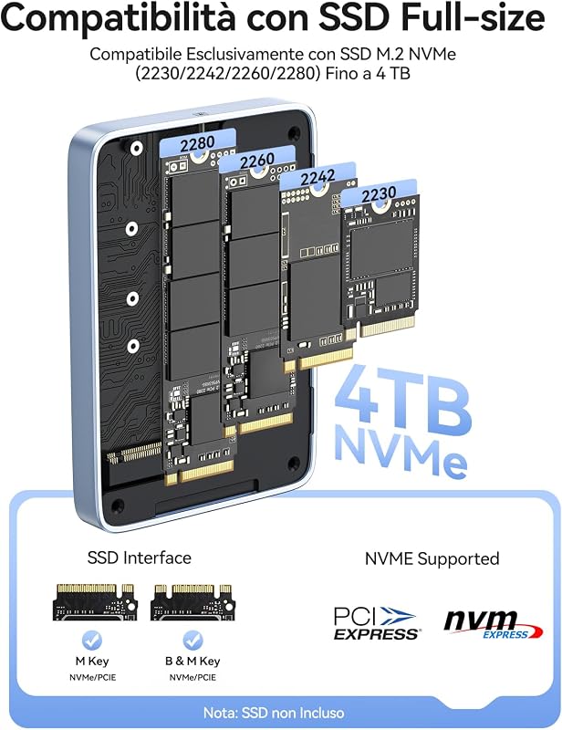 10Gbps Magnetico M.2 NVMe SSD Case con USB-C Dock Supporta Registrazione ProRes per iPhone 17/16/15 Pro/Max/Plus TF/SD Slot PD 100W per Formati 2230/2242/2260/2280 B+M M-Key Disless AP80F Nero
