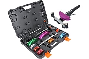 CARVALAX 90° Ratcheting Pipe Tube Bender Set: 1/4" to 7/8" O.D. with 7-Color Aluminum Heads – LITE MODEL (No Reverse) with Tube Cutter & Deburring for HVAC, Air Conditioning and Hydraulic Applications