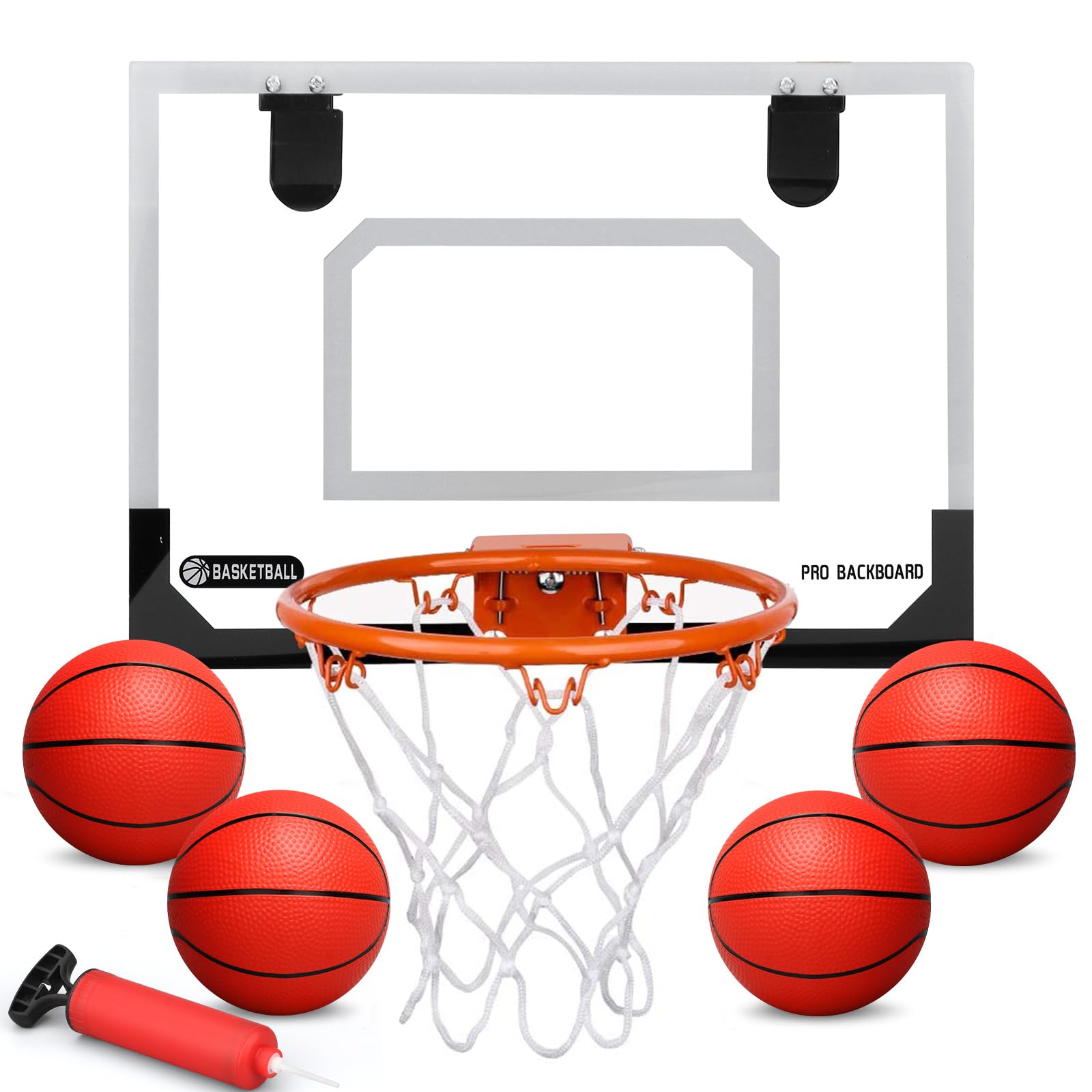 Mini Basketball Hoop Wall Mount Set Over Door Small Backboard Metal Rim Hanging Board With 16CM Rubber Basketballs Pool Basketball Hoop Sports Game For Kids Adults Outdoor Indoor Office Home