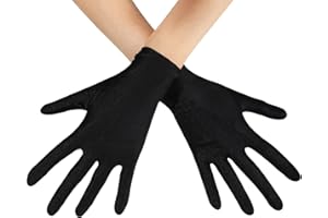 LANSIAN Womens Short Satin Opera Gloves Formal Dancing Gloves for Wedding Bridal Banquet Party Gloves 1920s Flapper Accessories