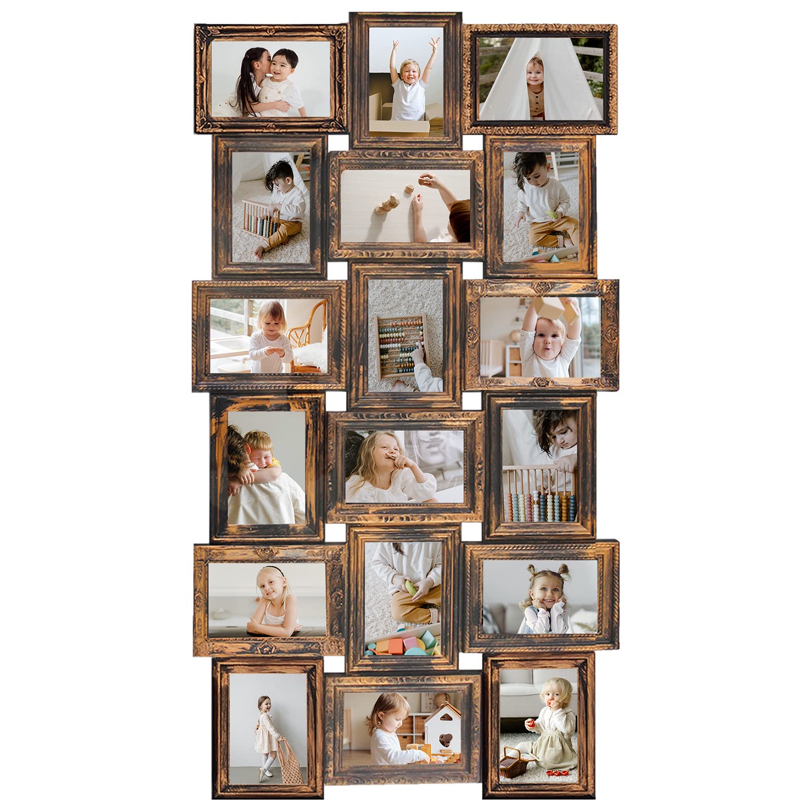 Photo 1 of HELLO LAURA - 4x6 Picture Frame Collage Large Photo Collage Frame for Wall 18 Openings Collage Picture Frames Photo Frame Collage Wall Decor for Living Room Bedroom - Rusted Gold