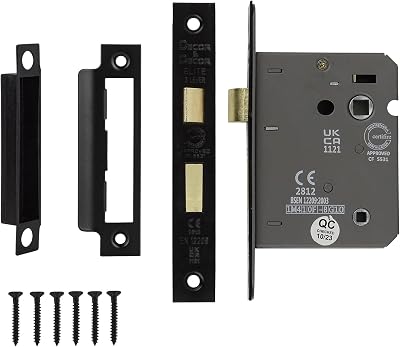 Decoranddecor Bathroom Mortice Lock 3 inch Matt Black Fire Rated UKCA CE
