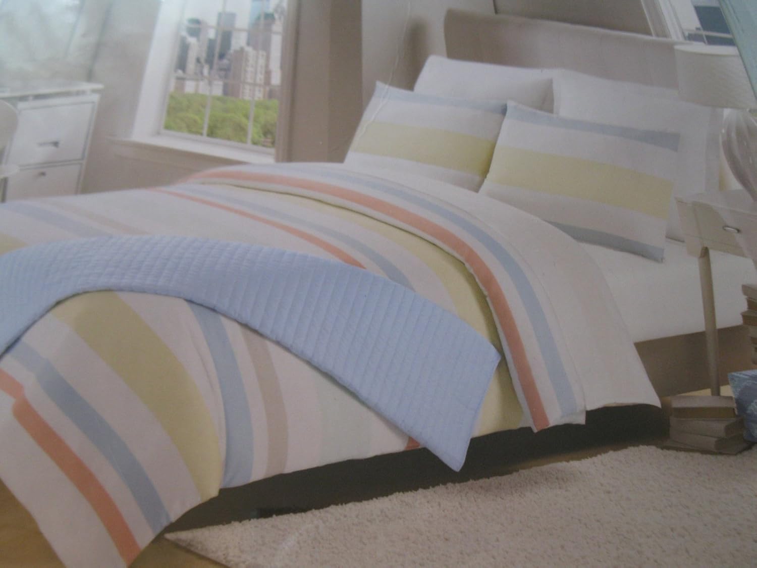 Buy Storehouse Pastel Stripe Comforter Set 4 Pc Queen Peach Blue