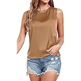 Wantschun Women's Summer Fall Silk Satin Tops Sleeveless Shirt Blouse Basic Casual Crew Neck Tank Top