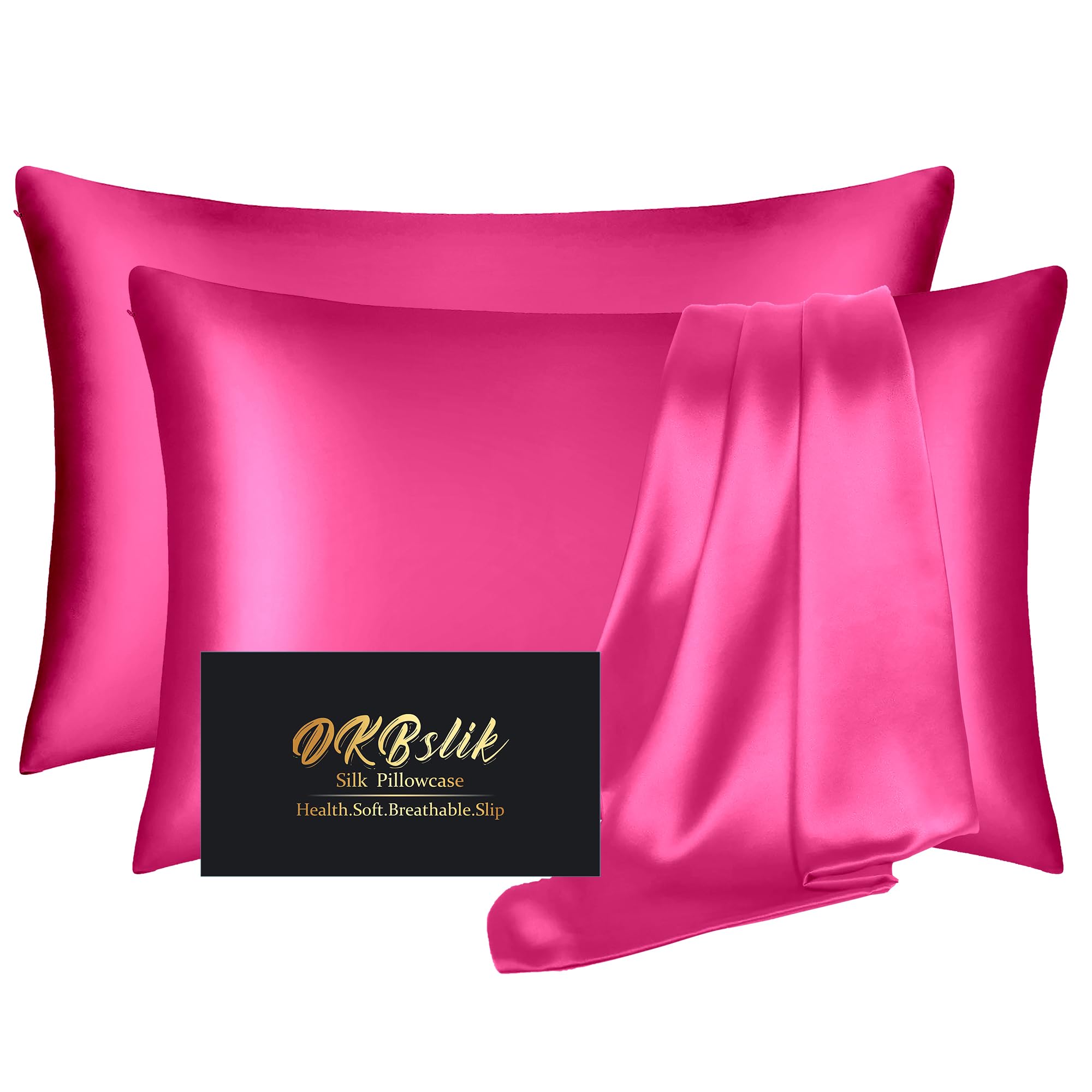 Silk Pillowcase 2 Pack, Natural Mulberry Silk Pillow Case, Anti Acne Silk Pillowcase for Hair and Skin, King Size Silk Satin Pillowcase Set of 2 with Hidden Zipper, Gifts for Women Men, Hot Pink