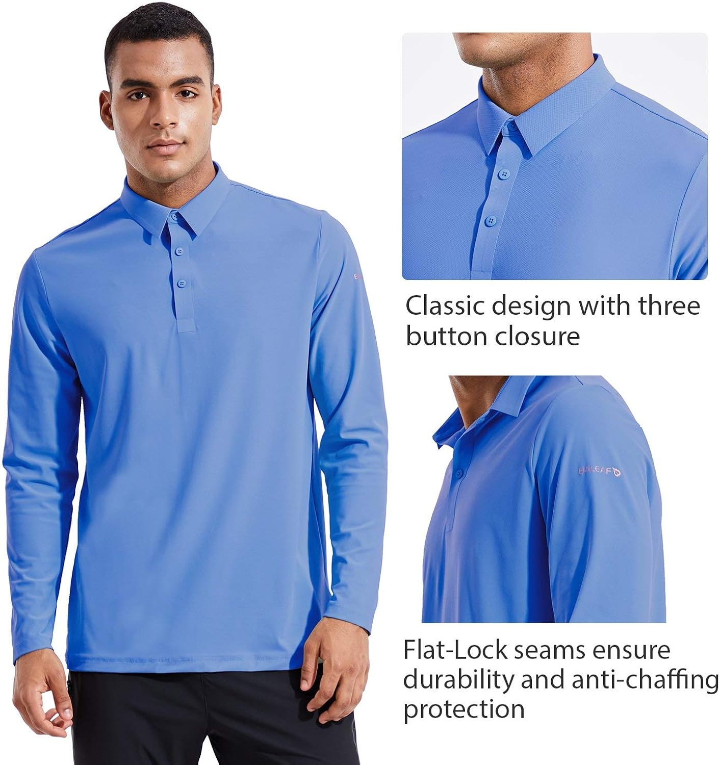 BALEAF EVO Men's UPF 50+ Sun Protection Golf Polo Shirt Quick Dry Long Sleeve Workout Tennis Shirt : Clothing