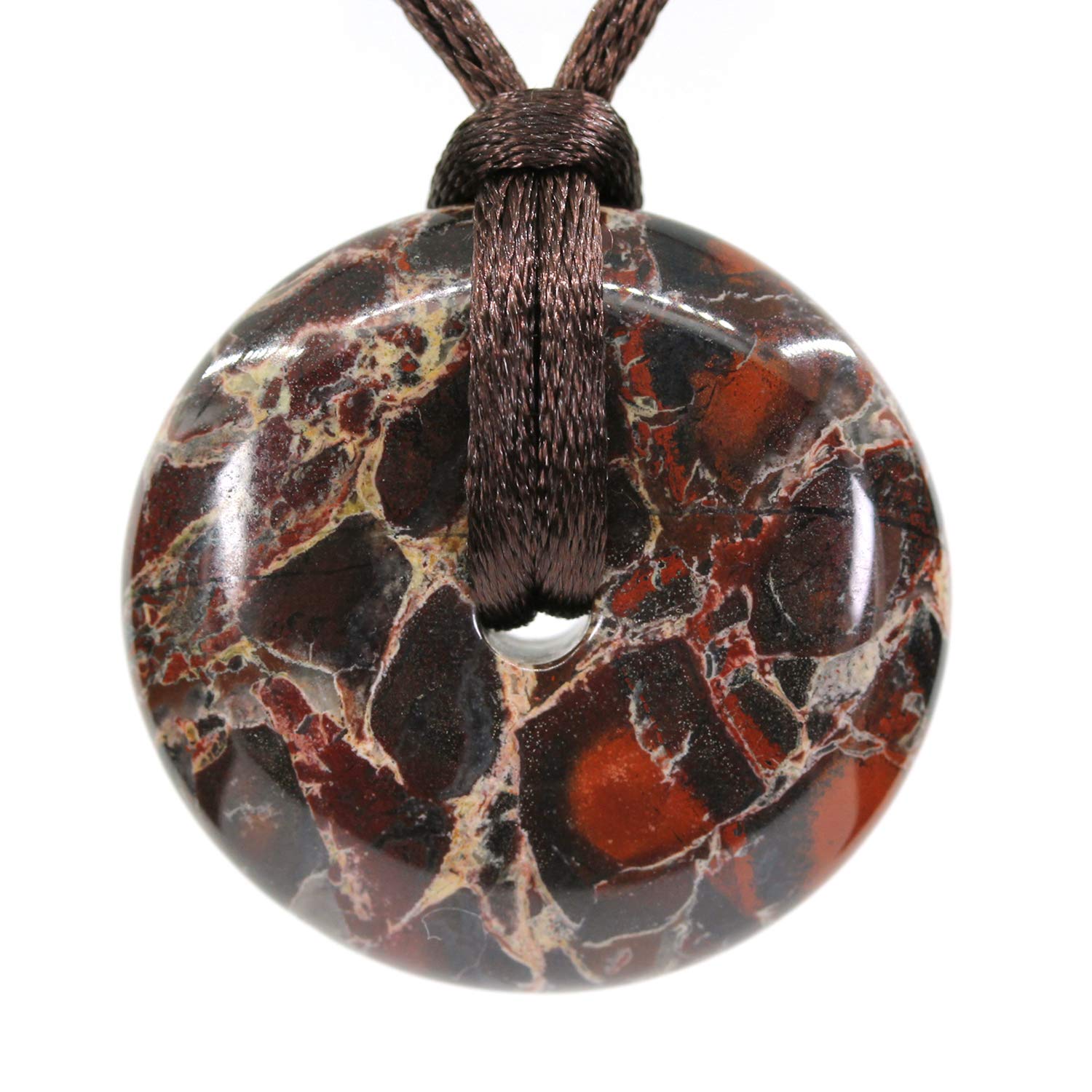 Natural Poppy Jasper Gemstones Peace Donut 30M Beads Adjustable Braided Macrame Tassels Pendant Unisex