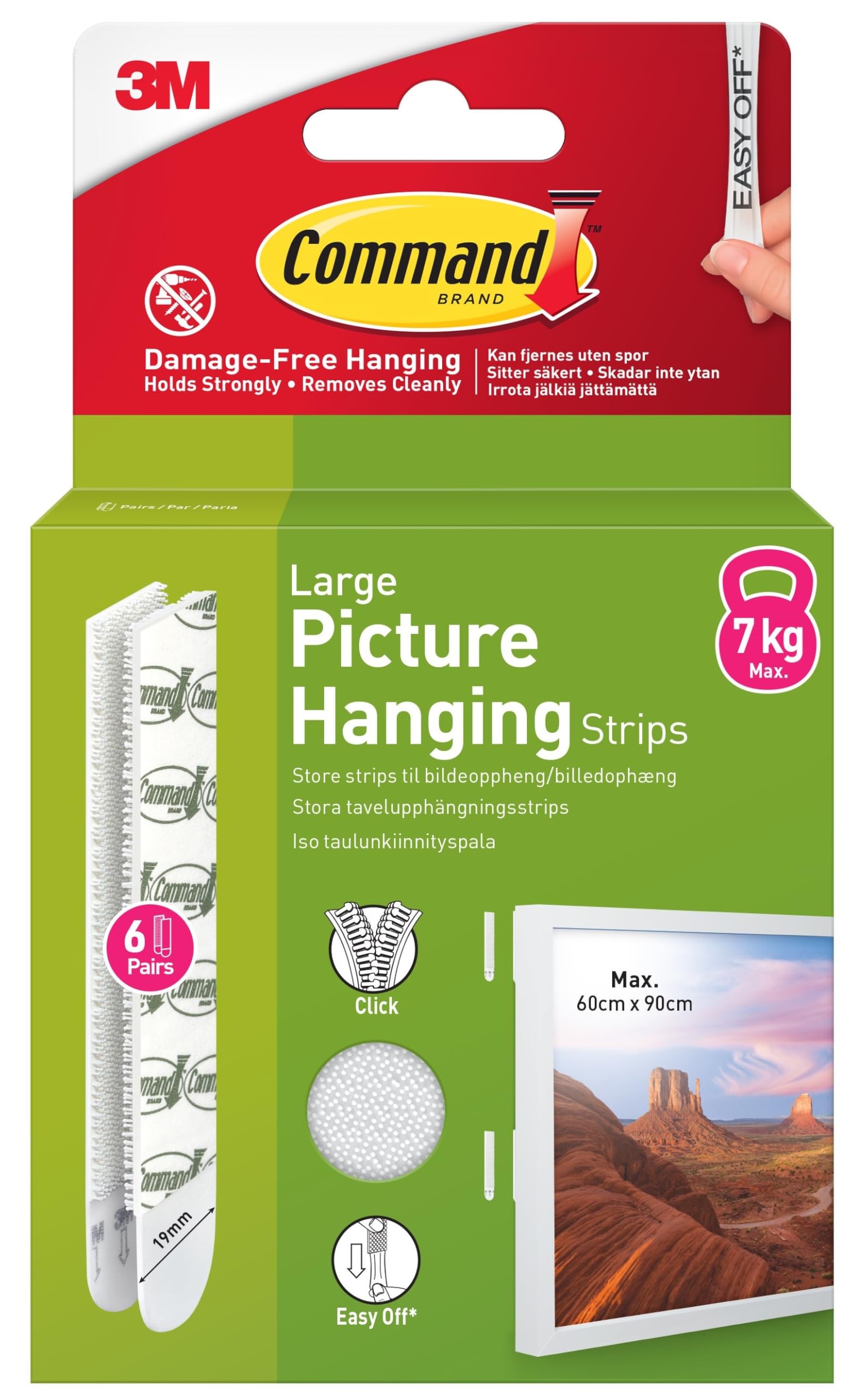 Command Large Picture Hanging Strips, White - 6 Pairs (12 Strips) Adhesive Strips - Damage Free Hanging for Pictures, Frames and Mirrors, Wall Décor and Signs - Holds up to 7 kg