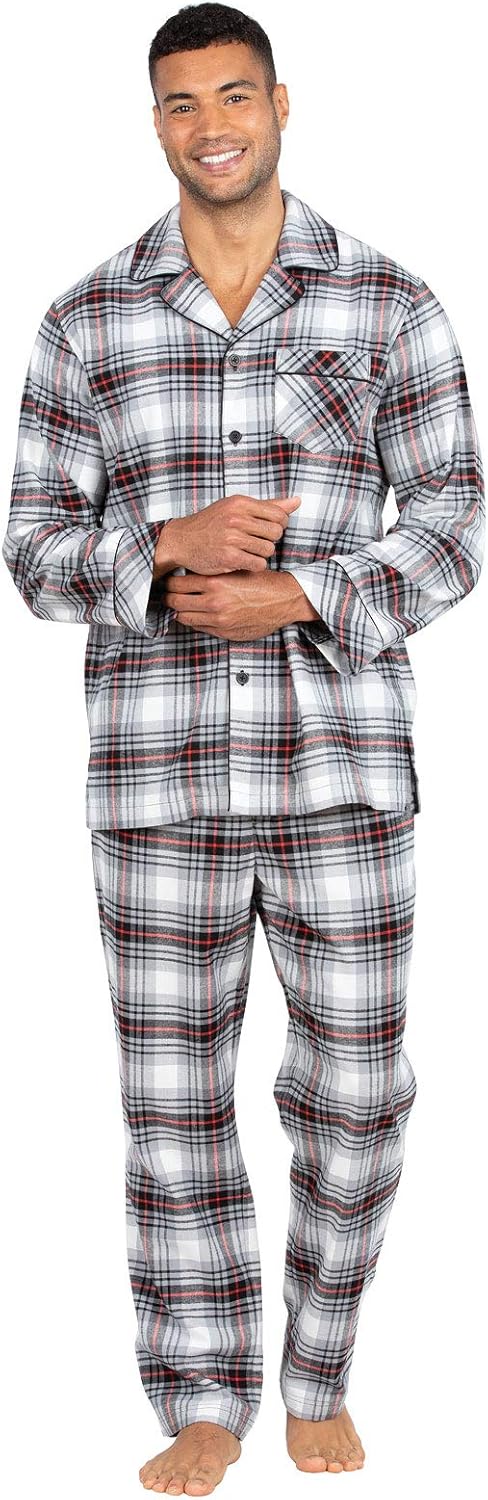 PajamaGram Mens Flannel Pajamas Sets - Cotton Pajamas for Men, Button Top at  Men’s Clothing store