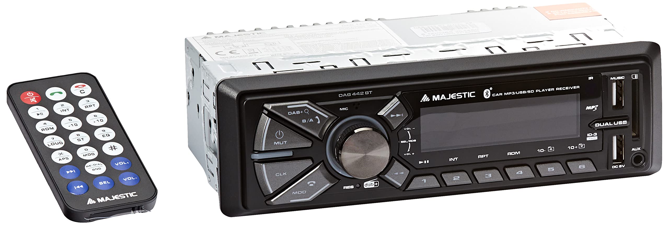 Majestic DAB-442 BT Car Radio RDS FM Stereo/DAB+ PLL Bluetooth Dual USB SD/AUX IN 180W (45W x 4ch) Black