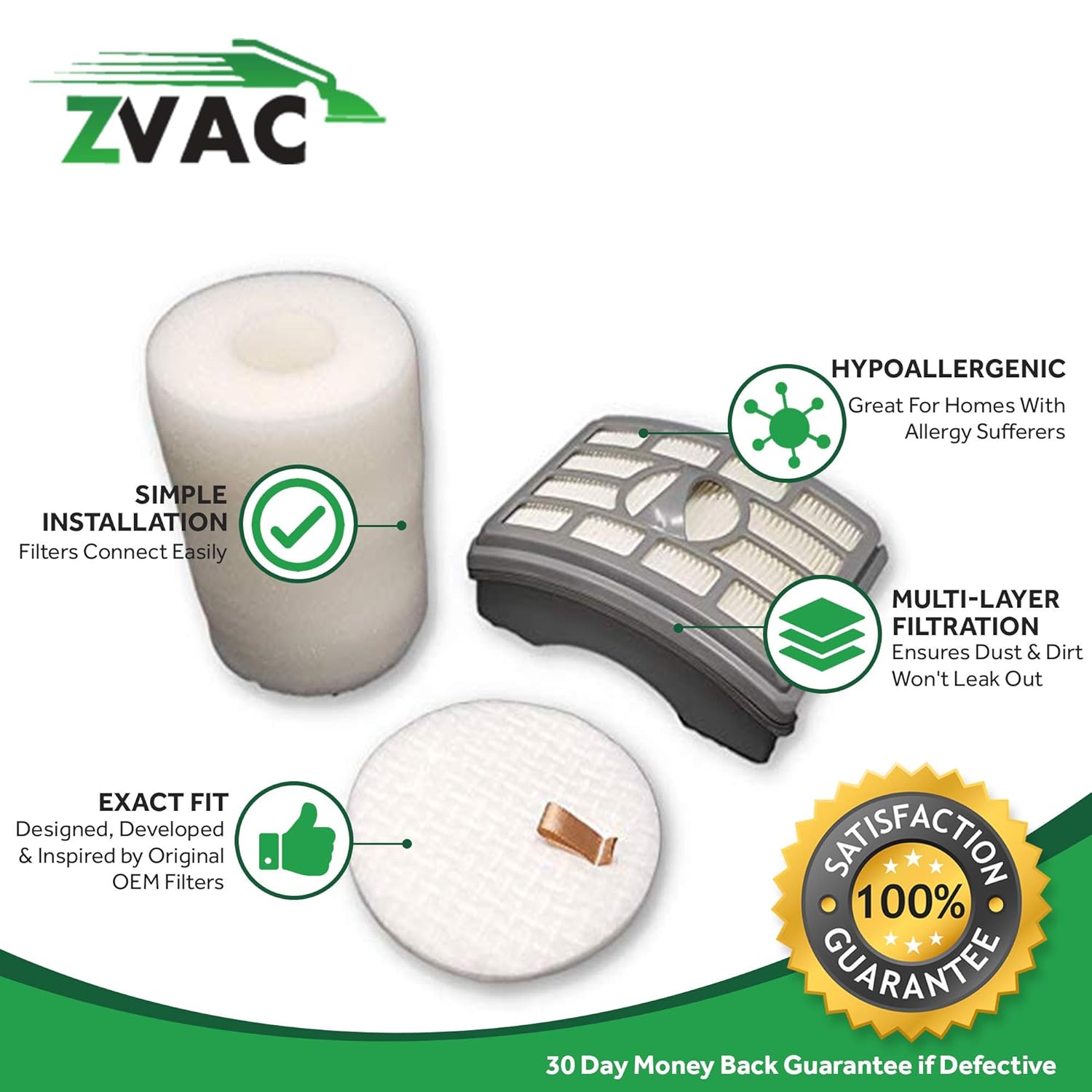 ZVac 1Pk Compatible Filter Kit Replacement for Shark NV500 Filter Kit