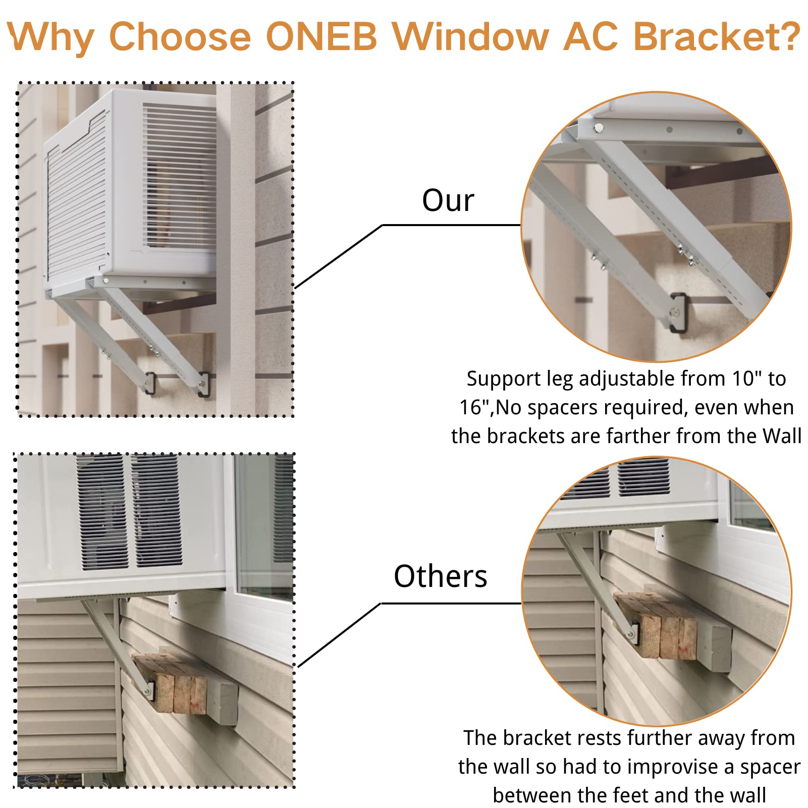 Universal Window Air Conditioner Support Bracket – Heavy-Duty Steel, No-Drill, Holds Up To 220 Lbs, Fits Single/Double Hung Windows 21-39" Wide