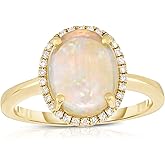 KOKAV 14K Yellow Gold Genuine Opal 2 Ct Oval, Diamond Ring. Size 7