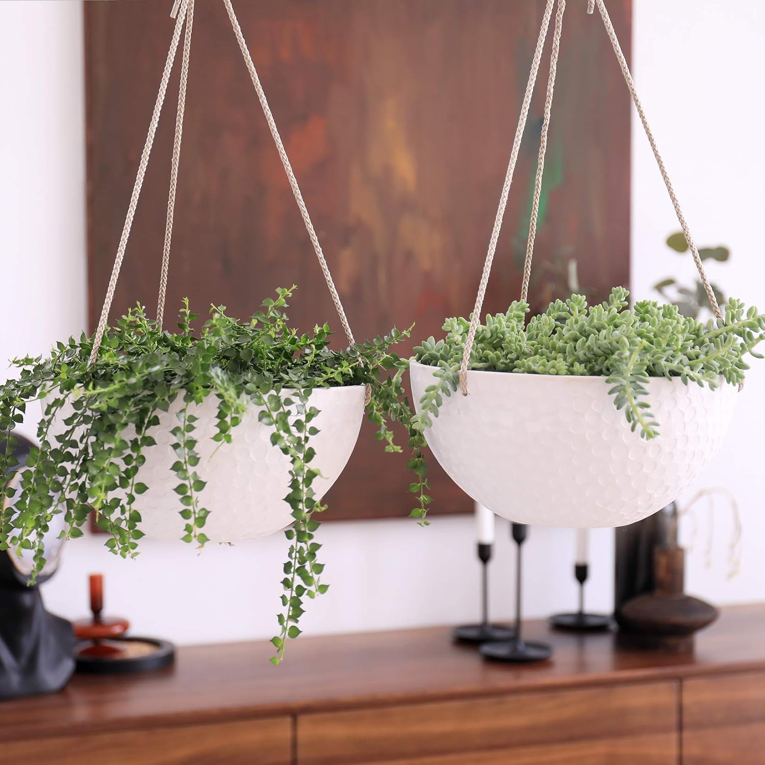 LA JOLIE MUSE 10 Inch Hanging Planters for Indoor Plants, Outdoor Garden Planter Pots, White, Honeycomb, Set of 2: Garden & Outdoor