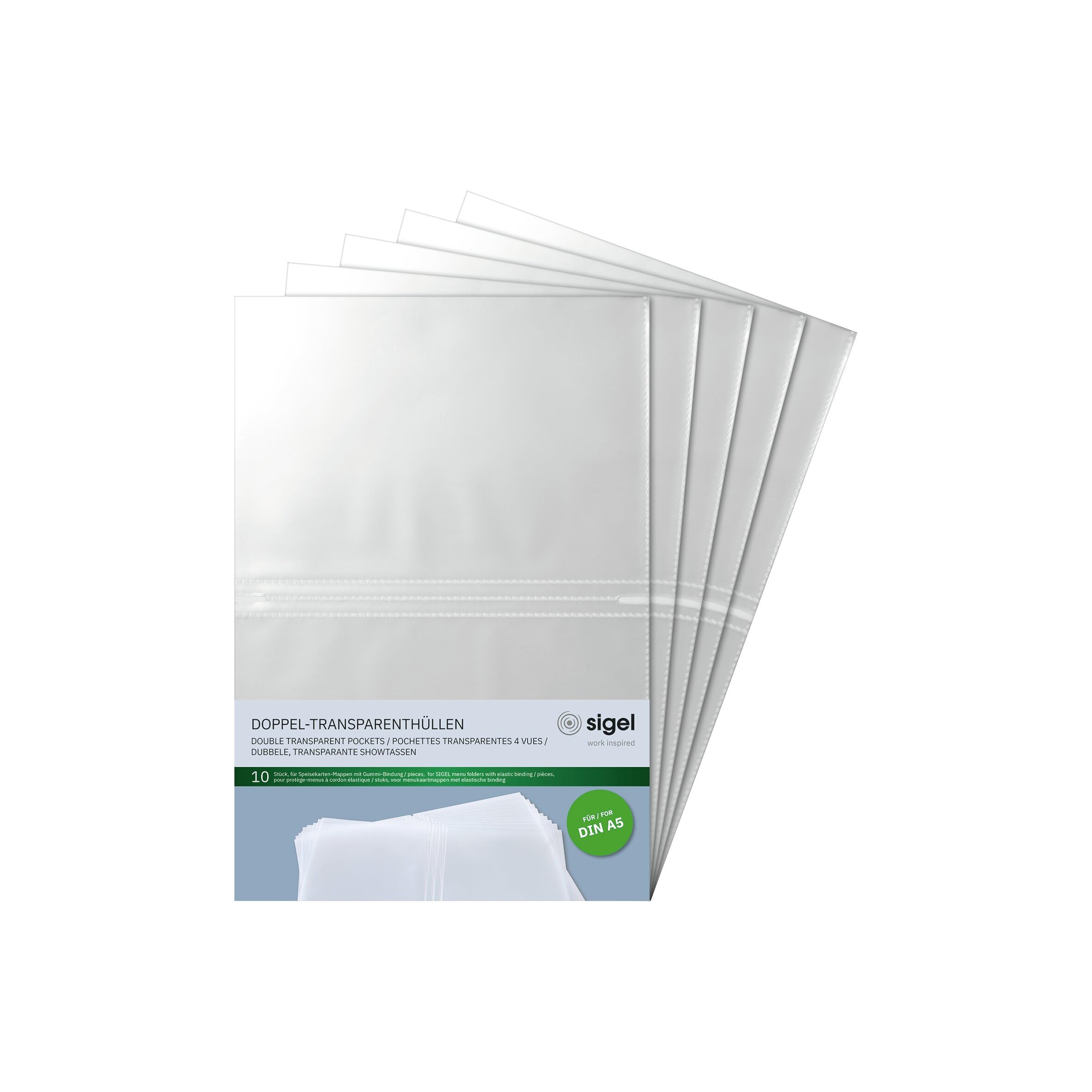 SIGEL SM181 Double Transparent Pockets, for menu cover with elastic binding, for A5, 50 Pieces