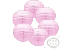 GAILROSO 6Pcs Pink Paper Lanterns,8Inch Chinese/Japanese Paper Lanterns Decorations with Hooks and String,Pink Round Hanging Paper Lanterns for Birthday,Wedding,Christmas Party,New Year（Pink,8Inch）