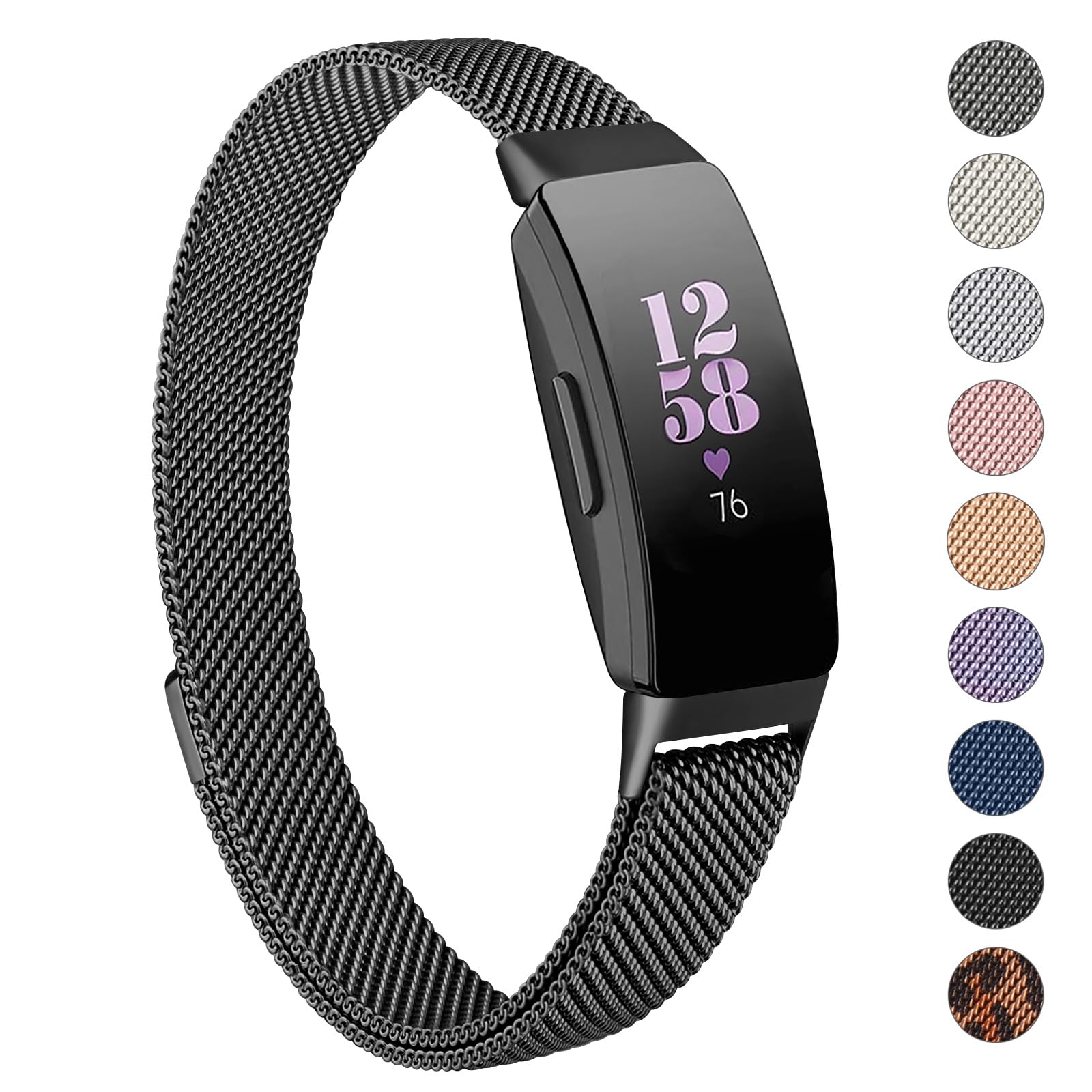 Zoye Strap for Fitbit Inspire Strap/Inspire HR Strap/Fitbit Inspire 2 Straps, Stainless Steel Metal Mesh Replacement Wristband for Fitbit Inspire/Inspire HR/Inspire 2/Ace 2 Women Men (Black)